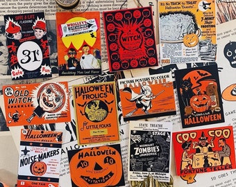 Vintage Halloween Paper Cuts 12 Piece Assortment High-quality Laser Reproductions, Vintage Halloween Images Party Decor Junk Journal