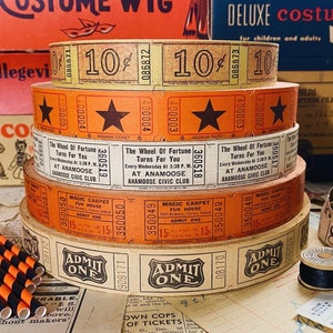 Vintage Halloween Farben Tickets, Wheel Of Fortune & Magic Teppich Orange Schwarz Tickets, Halloween Decor Roll Tickets Junk Journal Ephemera