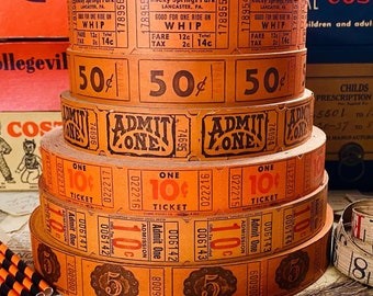 Entradas vintage de Halloween naranja, entradas vintage de Halloween con centavos de colores.