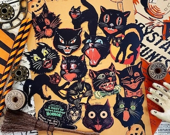 Vintage Black Cats Halloween High-Quality Laser reproductions (15 Piece Set), Vintage Halloween Paper Die Cuts For Halloween Crafts