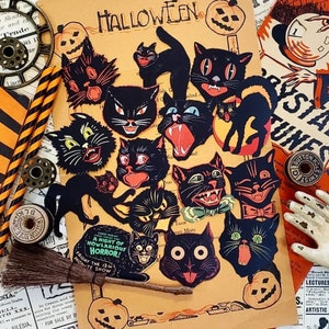 Vintage Black Cats Halloween High-Quality Laser reproductions (15 Piece Set), Vintage Halloween Paper Die Cuts For Halloween Crafts
