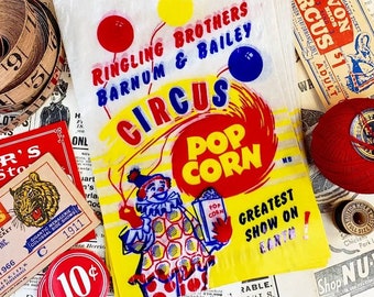 Vintage 1950's Circus Pop Corn Wax Paper Bags