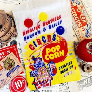 Vintage 1950's Circus Pop Corn Wax Paper Bags