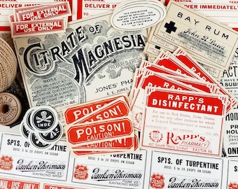 Vintage Pharmacy Labels (10 Piece Assortment)