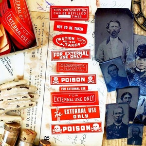 Collection Of Tiny Red Pharmacy Label Seals