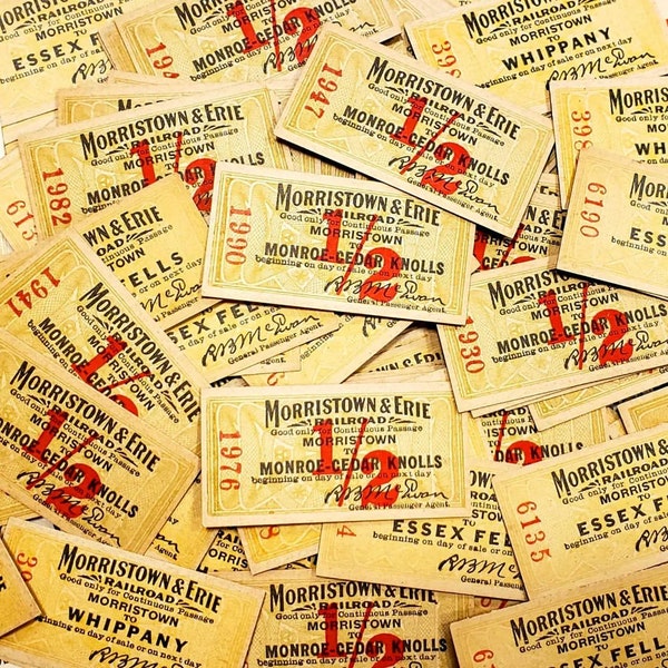 1920s Morristown & Erie Rail Road Train Tickets, Antique Train Tickets, Old Locomotive Tickets