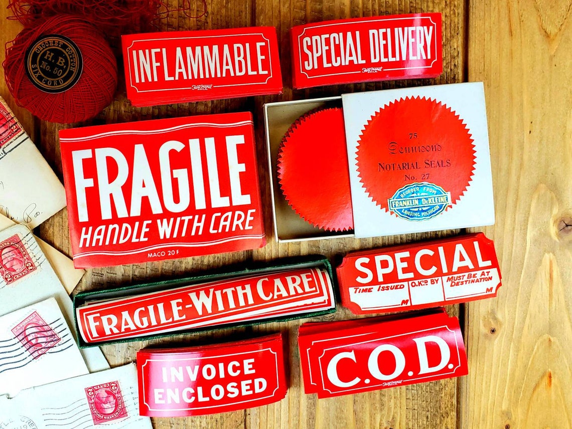 Rare Vintage Red Mailing Labels - Etsy