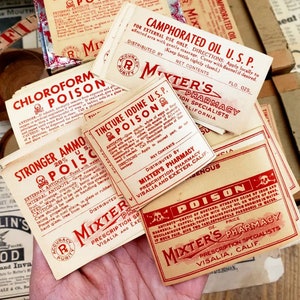 1935 Patina Mixters Pharmacy Labels (Visalia California Labels)