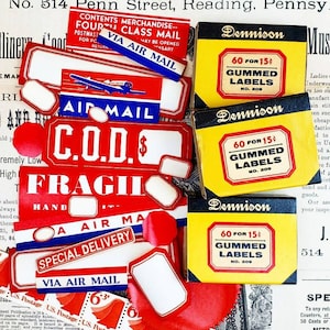 20 Piece Labels + Dennison Box (All Authentic Vintage Items)