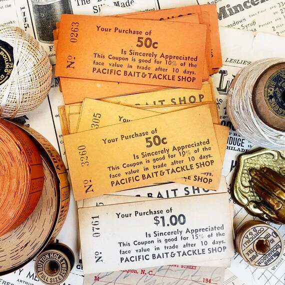 1930s Pacific Bait Shop Ticket Coupons 