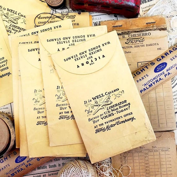 WWII Era 1940s Ford Payment Envelopes, Receipts And Gummed Tape (Read Details)