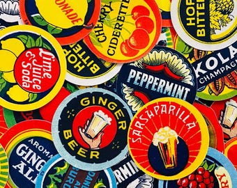 Vintage Drink Soda Flavors Labels, Vintage Round Labels Junk Journal Supplies and Collage