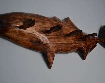 Fishing rod holder - Rod rack handcarved - Stand for fishing rods - Wooden fish - Rods organizer - Fishing rack - Wall mounted holder