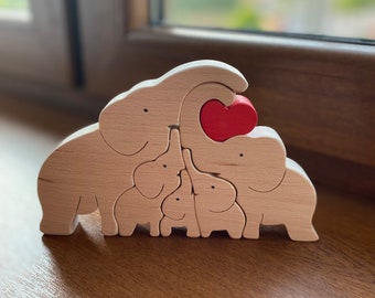Wooden elephants family, wooden animal family, elephants family puzzle, wooden animal family, family of 5, Father's Day Gift, Personalized