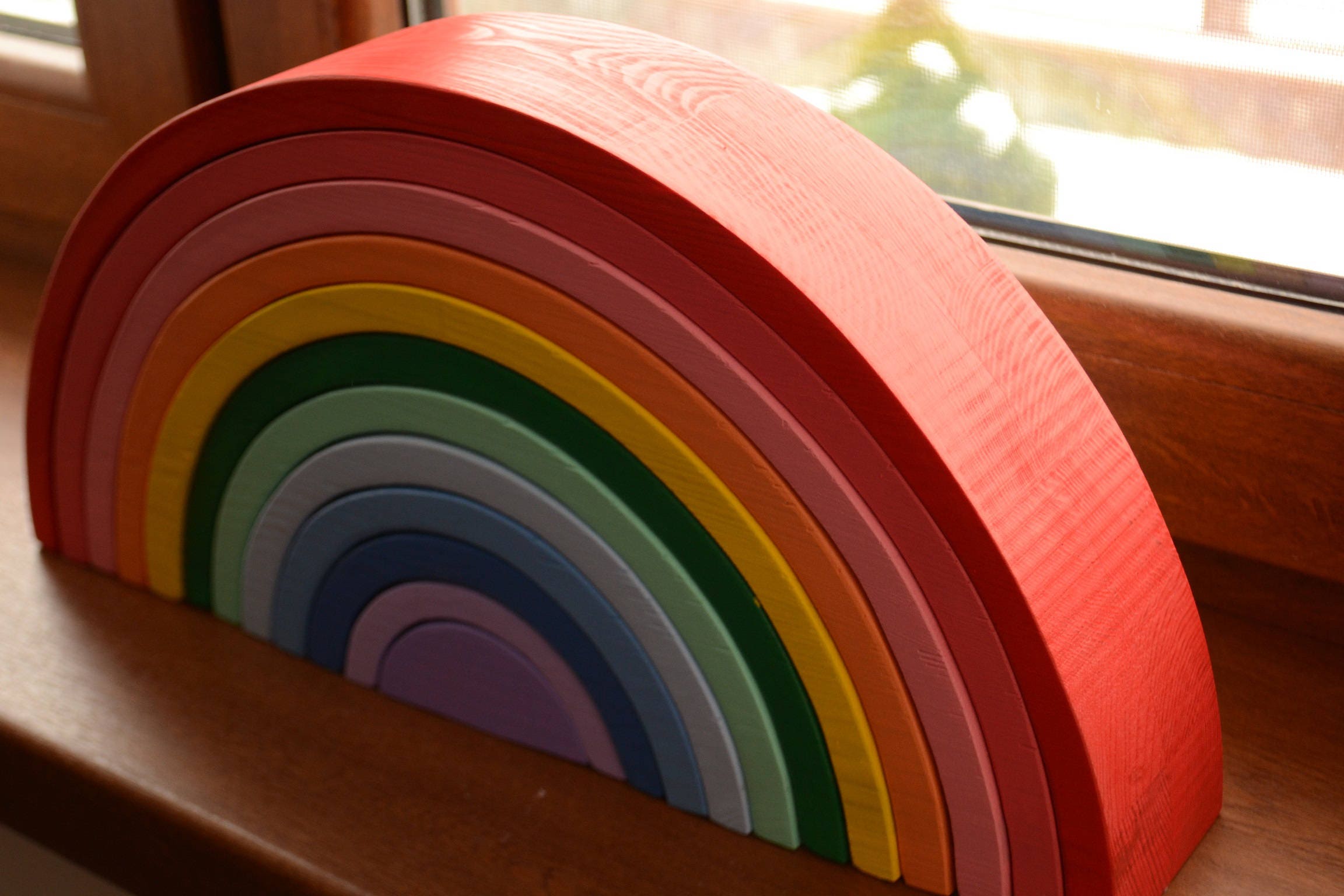 Wooden Rainbow stacker Waldorf rainbow Large stacking Etsy