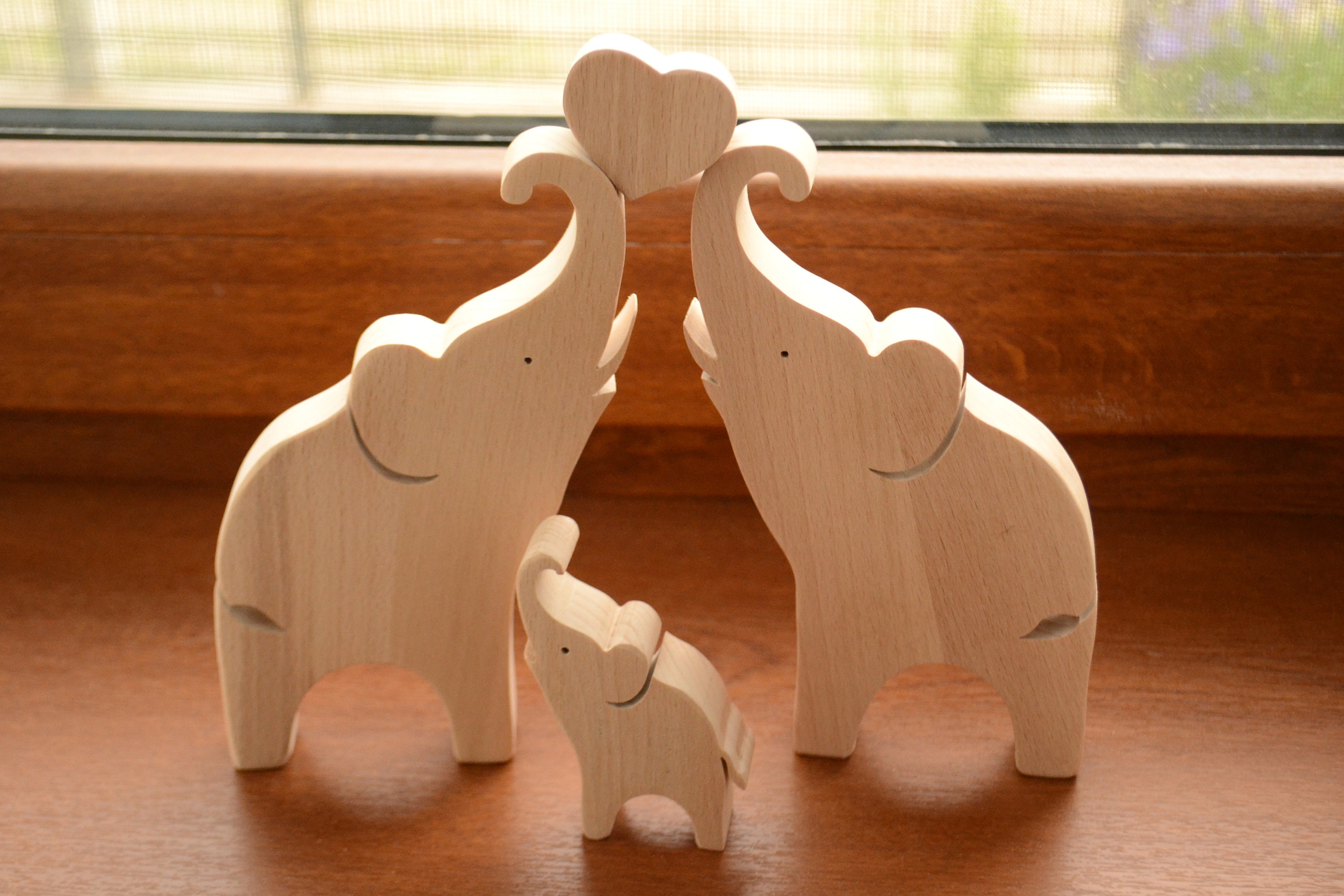 Familia de elefantes de madera de rompecabezas Etsy