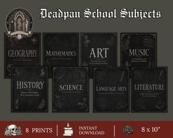 Dark Academia School Subject Prints | Gothic Study Room Decor (8 Prints)