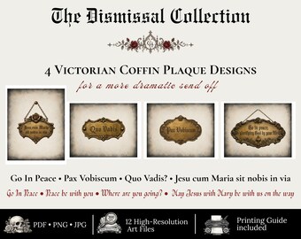 Victorian Coffin Plaque Prints, Gothic Catholic Wall Art Set (4 Prints)