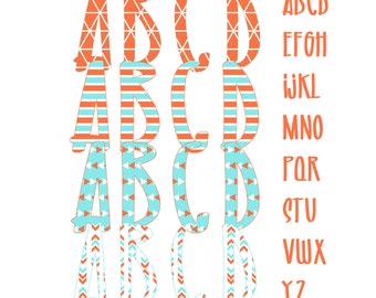 Digital Applique Font - Orange & Turquoise Font for Boys - Clipart for Digital Download, Sublimation, and Printables