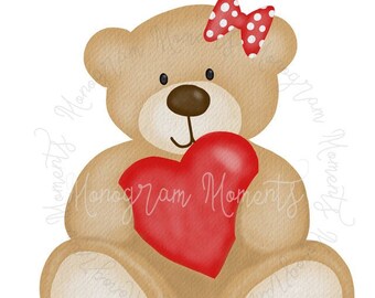 Watercolor Valentine Sublimation Designs - Girl Valentine's Teddy Bear; Valentine Watercolor; Valentine PNG; Valentine Sublimation;