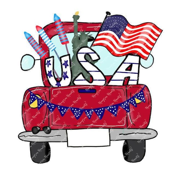 Watercolor 4th of July PNG -  Watercolor Truck Clipart for Digital Download, Sublimation, and Printables