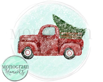 Watercolor Christmas PNG -  Boy's Christmas Vintage Truck Christmas Trees & Snow Clipart for Digital Download, Sublimation, and Printables
