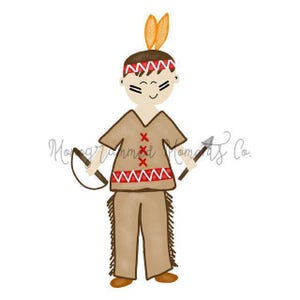 Watercolor Thanksgiving PNG Clipart - Indian Boy - Digital Download - Printable Artwork Design - Sublimation Design- Toddler Boys Outfit