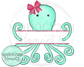 Watercolor Summer  PNG - Octopus Monogram Clipart for Digital Download, Sublimation, and Printables