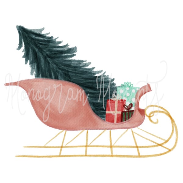 Watercolor Christmas PNG - Sleigh Clipart for Digital Download, Sublimation, and Printables