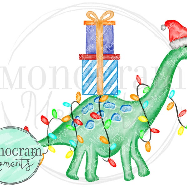 Watercolor Christmas PNG -  Boy's Christmas Dinosaur Present Trio Clipart for Digital Download, Sublimation, and Printables, Pink Dinosaur