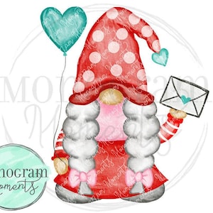 Watercolor Gnome Valentine PNG/Girls Valentine Gnome design/Gnome girl/Gnome Sublimation PNG/Valentine&#39;s day Gnome Design/Valentine Gnomes