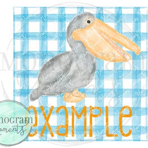 Aquarell Pelikan PNG - Sommerpelikan Gingham Clipart für digitalen Download, Sublimation und Drucksachen