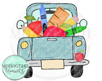 Watercolor Back to School PNG -  Watercolor School Vintage Truck Clipart for Digital Download, Sublimation, and Printables