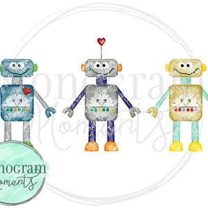 Aquarell Valentinstag PNG - Roboter des Jungen Valentinstag Trio Clipart für den digitalen Download, die Sublimation und die Drucksachen
