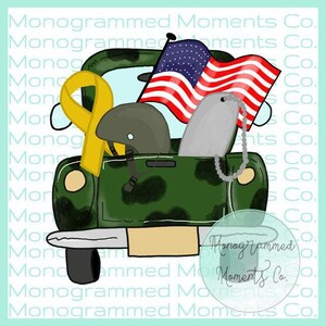 Watercolor Vintage Truck Army Clipart Army Family Wife Truck  Digital Download Printable Artwork Design -Toddler Boys and Girls Outfit