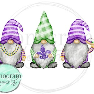 Watercolor Mardi Gras Gnome PNG/Boy&#39;s Mardi Gras Gnome Design/Gnome Trio/Gnome Sublimation PNG/Mardi Gras Gnome Design/Margi Gras Gnomes PNG