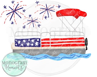 Watercolor 4th of July PNG -  Watercolor Pontoon Clipart for Digital Download, Sublimation, and Printables