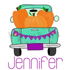 Watercolor Vintage Truck with Pumpkins Clipart - Girls Green Fall Truck - Digital Download - Printable Artwork Design - Toddler Girls Outfit