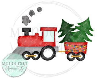 Watercolor Christmas PNG -  Boy's Christmas Tree Train Clipart for Digital Download, Sublimation, and Printables