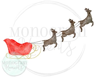 Watercolor Christmas PNG -  Santa's Sleigh & Reindeer Clipart for Digital Download, Sublimation, and Printables