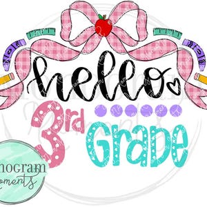 Girl&#39;s Third Grade png- girl back to school design, third grade png, third grade bow sublimation png, girl school png