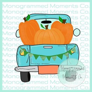 Watercolor Vintage Truck with Pumpkins Clipart - Light Blue Fall Truck - Digital Download - Printable Artwork Design - Toddler Boys Outfit