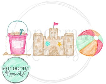 Watercolor Summer  PNG - Girl&#39;s Beach Toys Trio Clipart for Digital Download, Sublimation, and Printables