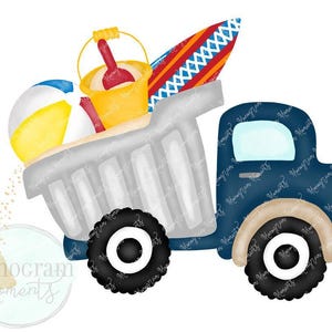 Watercolor Summer PNG -  Watercolor Beach Dump Truck Clipart for Digital Download, Sublimation, and Printables