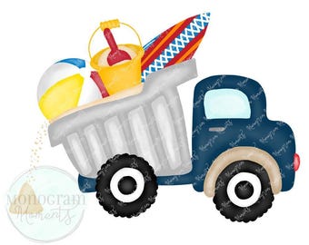 Watercolor Summer PNG -  Watercolor Beach Dump Truck Clipart for Digital Download, Sublimation, and Printables