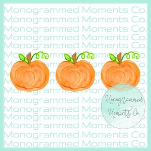 Pumpkins Watercolor Clipart - 3 in a Row - Fall - PNG - Digital Download - Printable Artwork Design - Toddler Girl&#39;s Fall Gift
