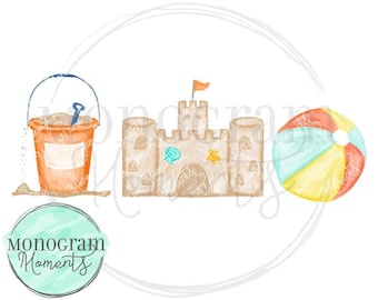 Watercolor Summer  PNG - Boy&#39;s Beach Toys Trio Clipart for Digital Download, Sublimation, and Printables