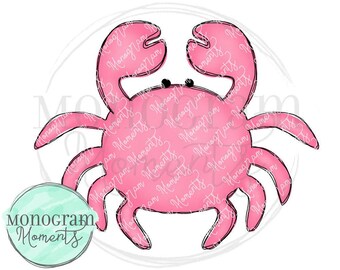 Watercolor Summer  PNG - Pink Crab Clipart for Digital Download, Sublimation, and Printables
