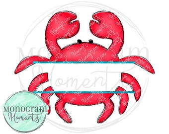 Watercolor Summer  PNG - Red Crab Monogram Clipart for Digital Download, Sublimation, and Printables