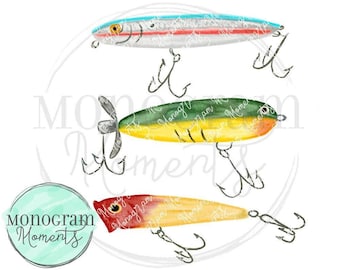 Watercolor Fishing PNG -  Watercolor Fishing Lures Clipart for Digital Download, Sublimation, and Printables